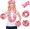 Hawaiian Leis Luau Party Wreath Set - Flower Necklace Headband and Bracelets, Great for Beach Wedding Birthday Holiday Hawaii Theme Party Activity Graduation Decoration (Pink)